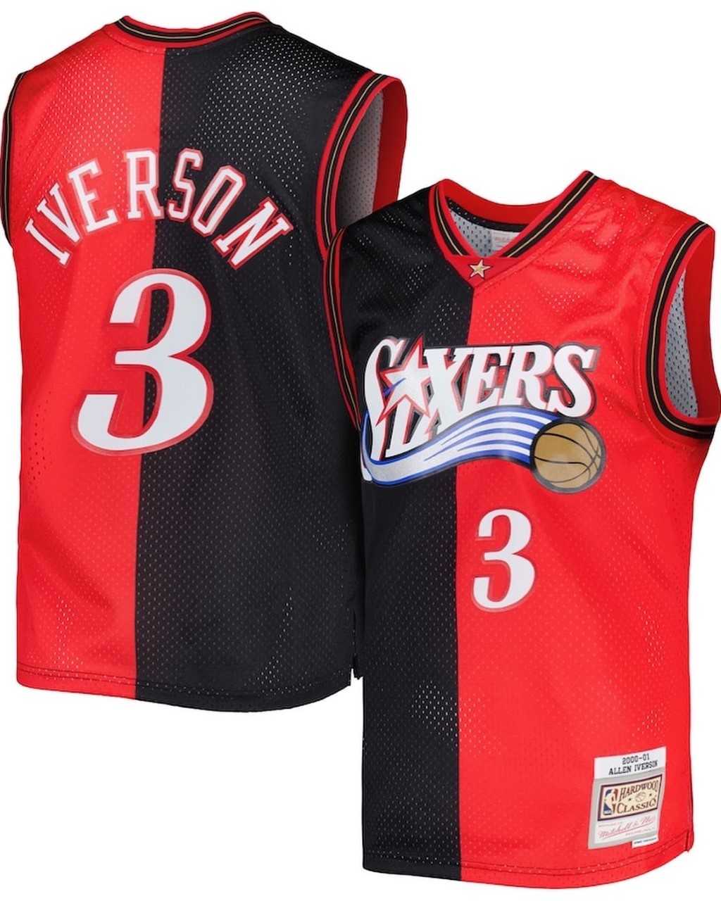 Men%27s Philadelphia 76ers #3 Allen Iverson 2000-01 Black Red Hardwood Classics Jersey Dzhi->orlando magic->NBA Jersey